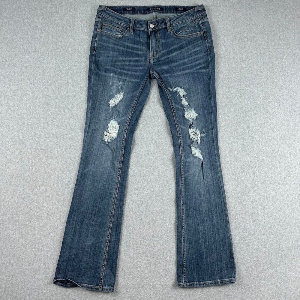 VIGOSS Womens Jeans 29x33 The Jagger Slim‎ Boot Jeans Blue Distressed Denim